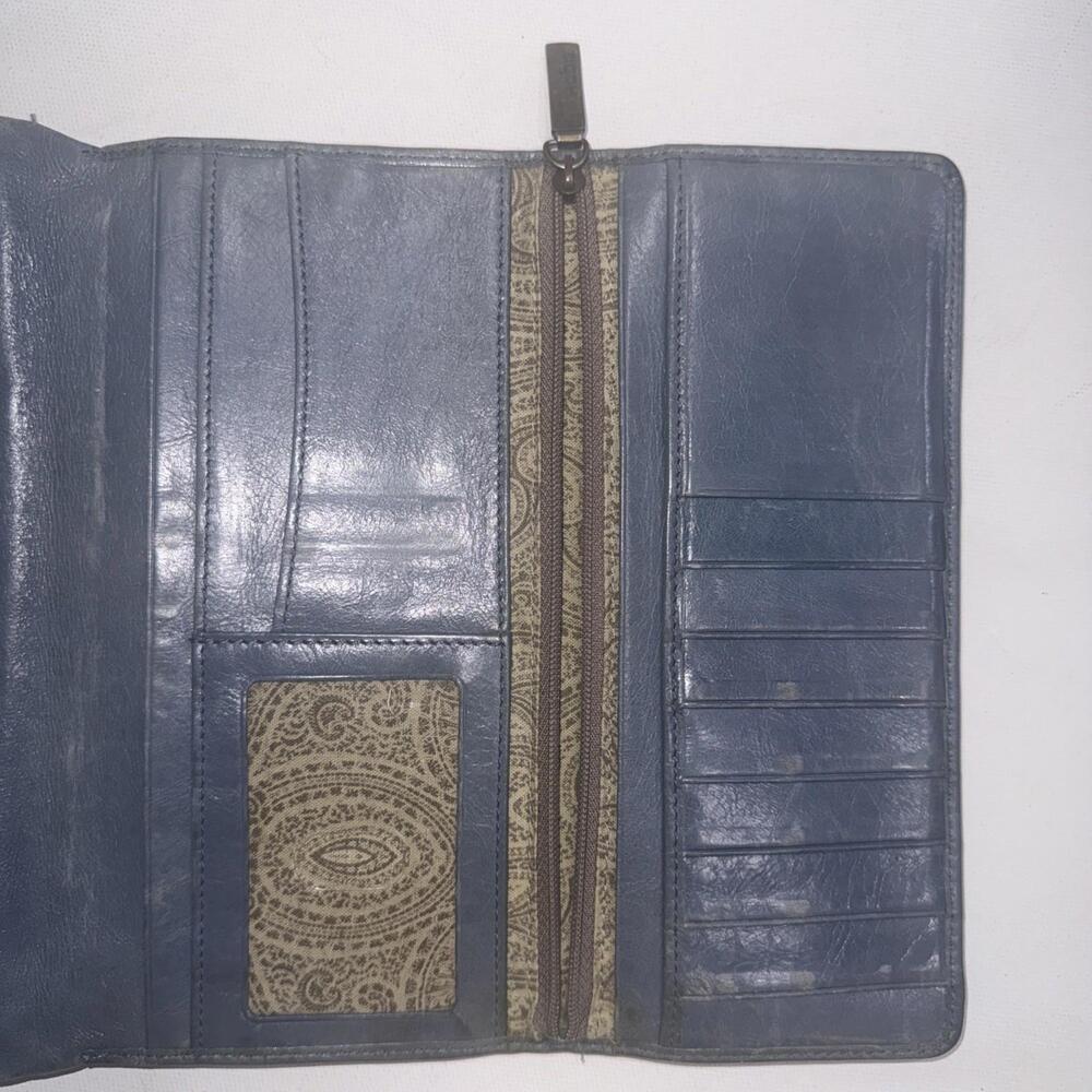 Vintage Y2K Hobo Embossed Leather Teal Carry All Clutch Equestrian Rachel Wallet - Picture 5 of 15